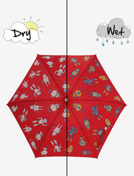 Holly and Beau Magic Hooded Rain Umbrella with Color Technology- Red Robot