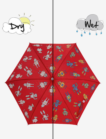 Holly and Beau Magic Hooded Rain Umbrella with Color Technology- Red Robot
